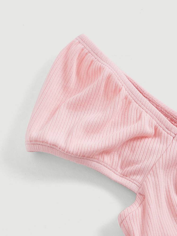 SHEIN MOD 無地柄 シャーリングバスト クロップシャツ - ベビーピンク - 見る 3