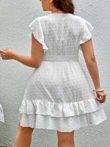 SHEIN VCAY Plus Swiss Dot Ruffle Trim Layered Hem Dress - White - View 2