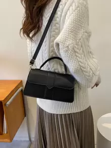 簡約翻蓋方形包時尚馬鞍包百搭挎包翻蓋手提包適合購物利基設計包 - 黑色 - 查看 5