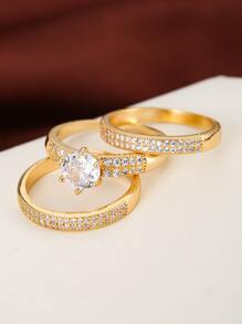 3件套女士方晶锆石可叠戴戒指