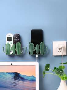 1pc Plastic Storage Rack, Creative Cactus Design Wall Mounted Remote Control Storage Box For Home - Green - View 1