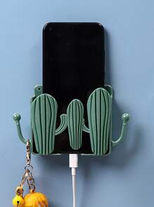 1pc Plastic Storage Rack, Creative Cactus Design Wall Mounted Remote Control Storage Box For Home - Green - View 3