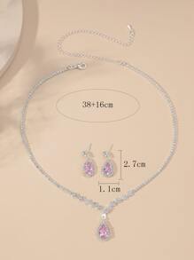 3pcs/set Rhinestone Water-drop Decor Jewelry Set - Pink - View 3