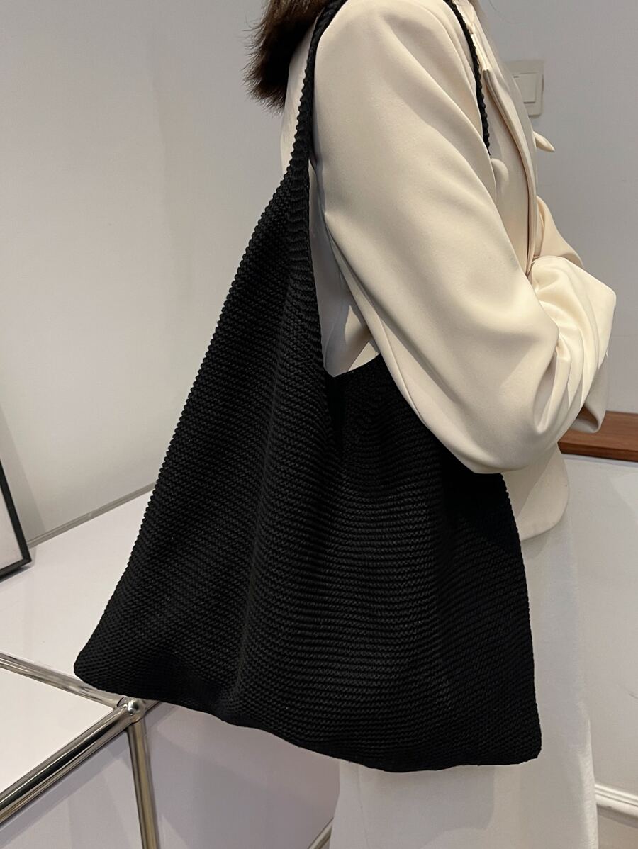 Minimalist Crochet Bag - Black - View 1