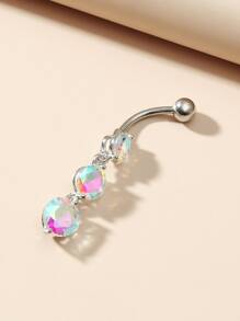 Anillo de vientre con diseño de diamante de imitación - Plateado - Ver 2