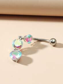 Anillo de vientre con diseño de diamante de imitación - Plateado - Ver 4