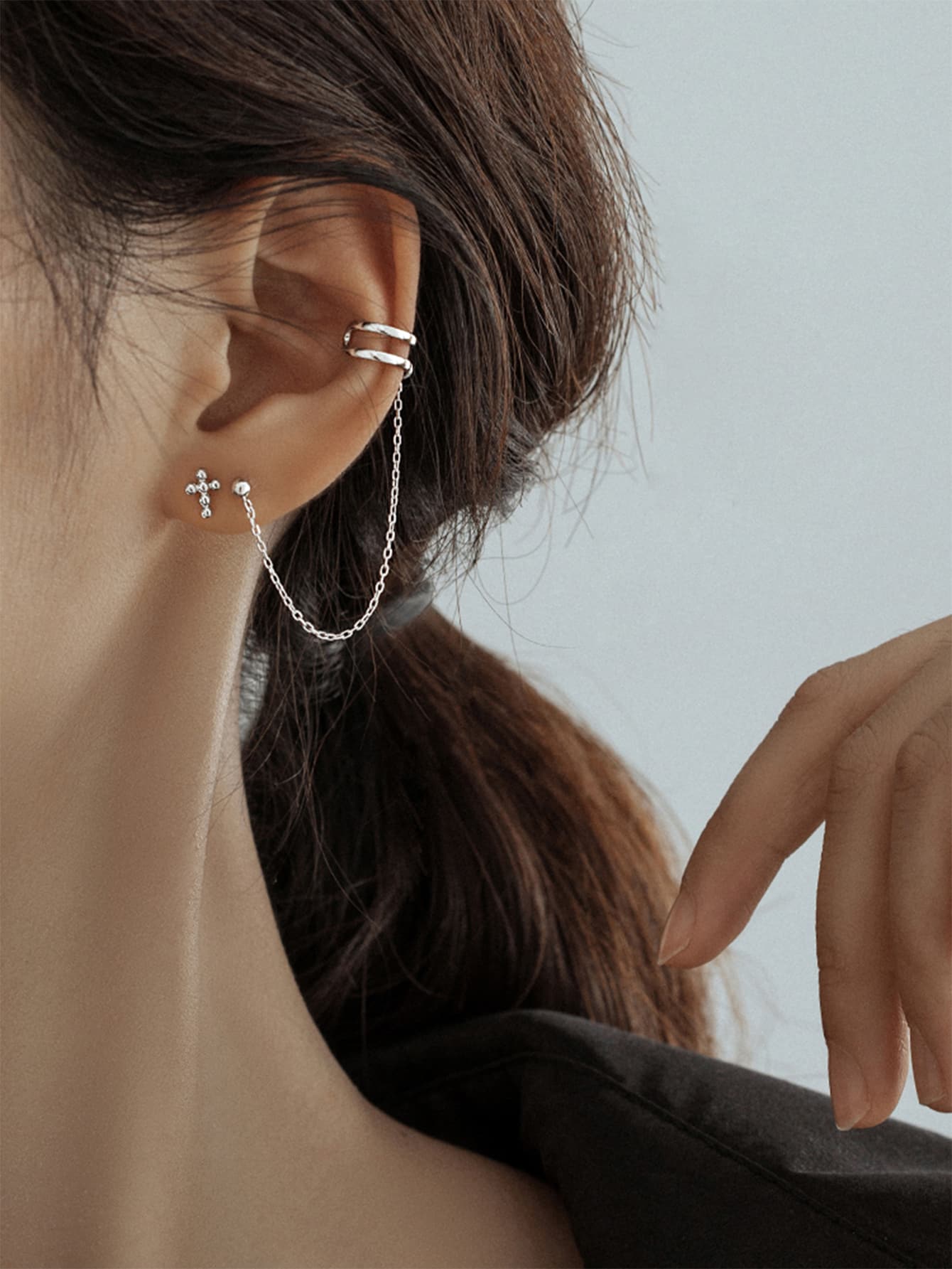 Rhinestone Cross Decor Earrings - Silver - View 1