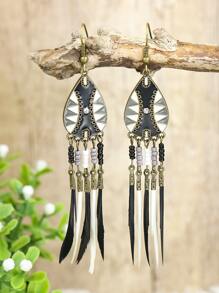 Pendientes largos pluma - Multicolor - Ver 1