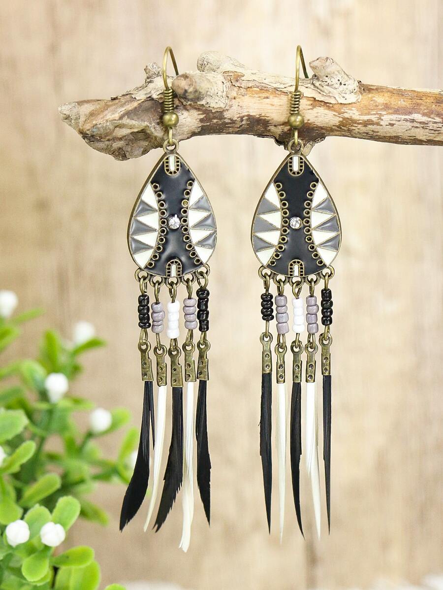 Pendientes largos pluma - Multicolor - Ver 1