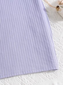 Teen Girls Asymmetrical Neck Ruffle Trim Rib-knit Dress - Purple - View 3