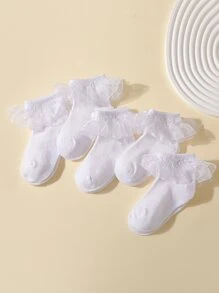 5雙小女童荷葉邊短襪 - 白色 - 查看 2