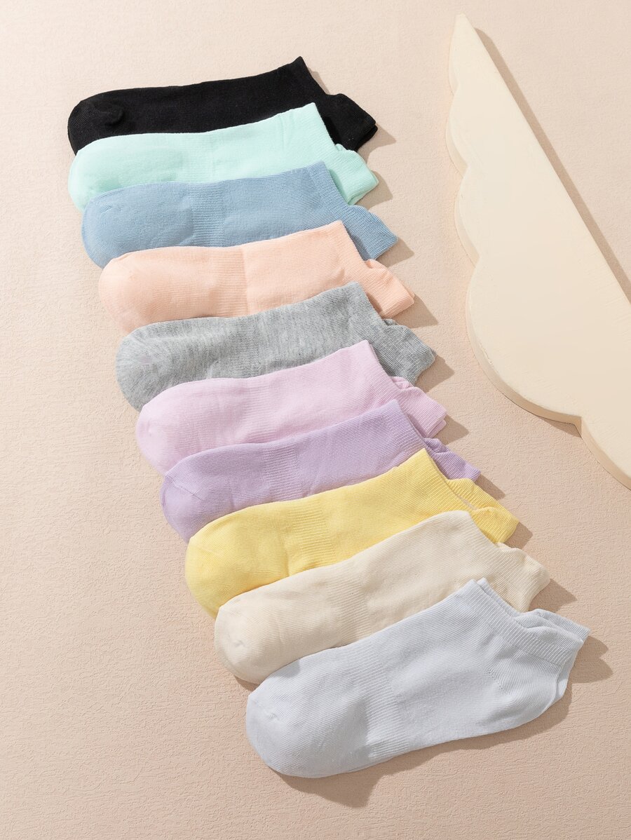 10pairs Solid Ankle Socks - Multicolor - View 1