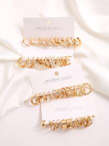 48 cái/bộ Đồ trang trí Ngọc Trai giả Hoa tai 48 chiếc Đa nguyên tố Hoa tai kim loại Bộ Của phụ nữ Tốt Đồ trang sức Quà sinh nhật - Vàng - Xem 2