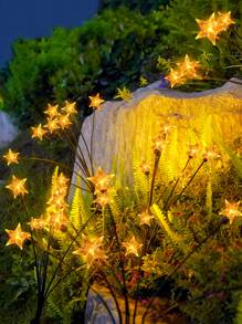 1 pieza Lámpara de césped solar de plástico, luz solar para caminos con diseño de estrella para exteriores, iluminación de jardín exterior para senderos, patios y jardines - Amarillo - Ver 2