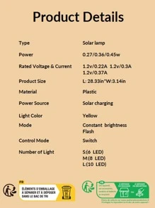 1 pieza Lámpara de césped solar de plástico, luz solar para caminos con diseño de estrella para exteriores, iluminación de jardín exterior para senderos, patios y jardines - Amarillo - Ver 3