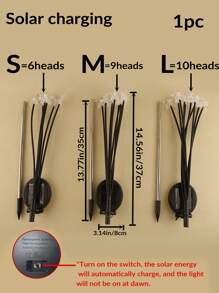 1 pieza Lámpara de césped solar de plástico, luz solar para caminos con diseño de estrella para exteriores, iluminación de jardín exterior para senderos, patios y jardines - Amarillo - Ver 4