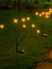 1 pieza Lámpara de césped solar de plástico, luz solar para caminos con diseño de estrella para exteriores, iluminación de jardín exterior para senderos, patios y jardines - Amarillo - Ver 5