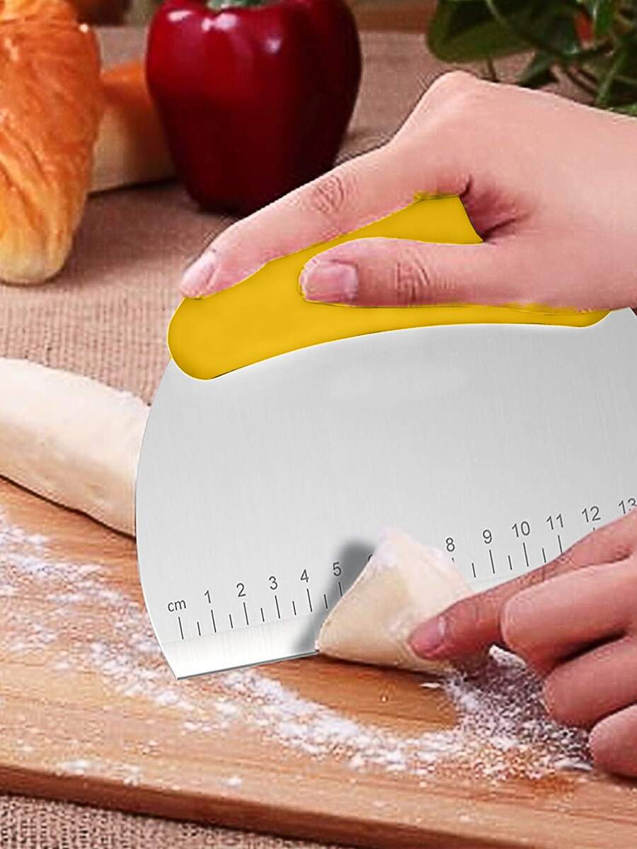 1pc Stainless Steel Dough Cutter, Classic Dough Scraper For Kitchen - Yellow - View 1