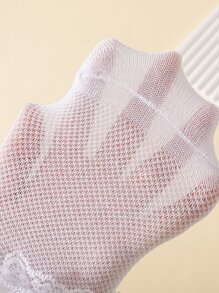 Niñas 5 pares Calcetines de tripulación ribete con fruncido - Blanco - Ver 2