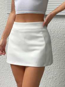 SHEIN EZwear 高腰素色裙裤 - 白色 - 查看 4