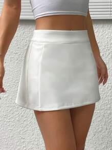 SHEIN EZwear 高腰素色裙裤 - 白色 - 查看 8