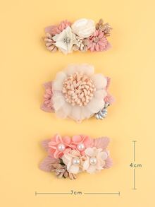 3pcs Girls Flower Decor Hair Clip - Multicolor - View 3