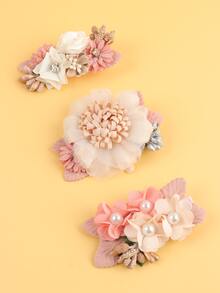 3pcs Girls Flower Decor Hair Clip - Multicolor - View 5