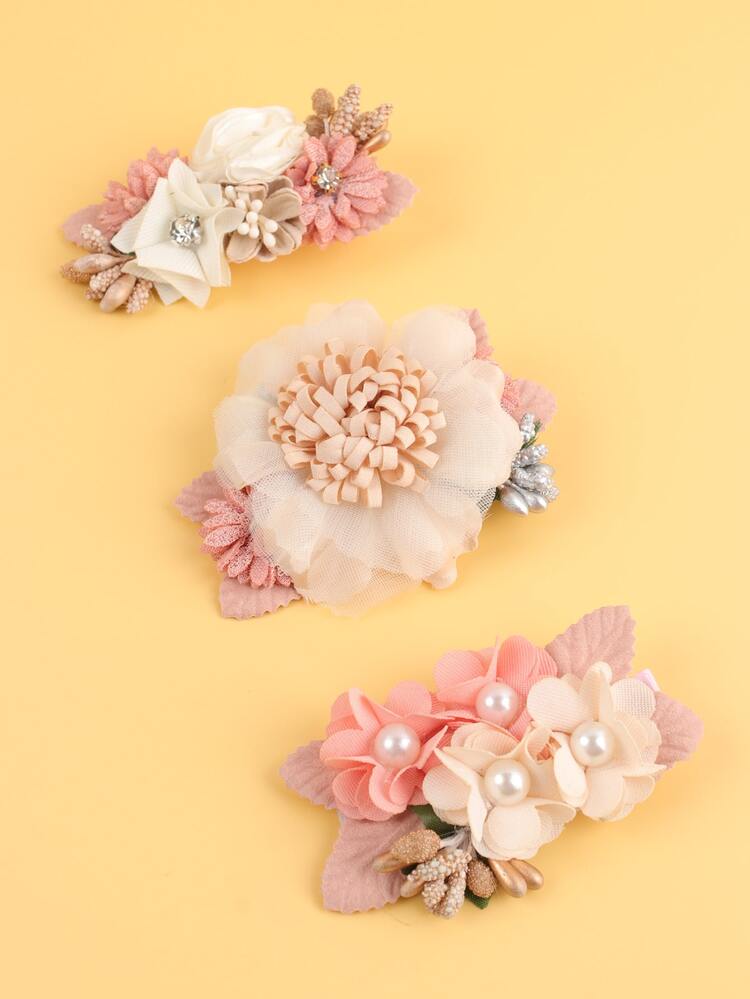 3pcs Girls Flower Decor Hair Clip