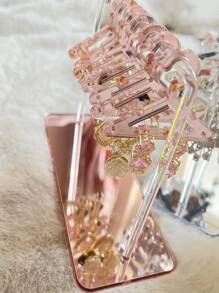 1 Trong Suốt Móc Treo Quần Áo Thiết Kế Trang Sức Tháp Đơn Giản Bông Tai Bằng Nhựa Tháp Lưu Trữ Để Bàn Làm Việc - Hoa hồng vàng - Xem 3