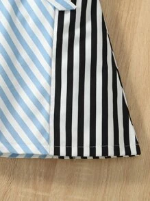 Toddler Girls Striped Print Asymmetrical Neck Dress - Multicolor - View 3
