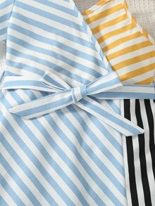 Toddler Girls Striped Print Asymmetrical Neck Dress - Multicolor - View 5