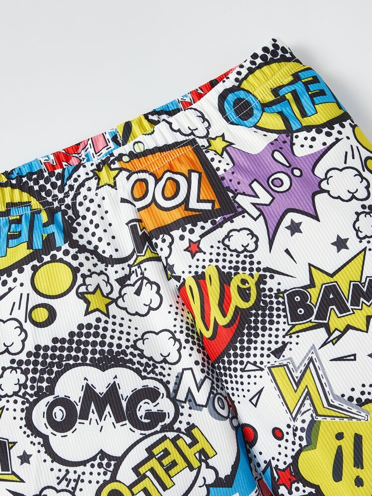 Chicos Conjunto de pijama estampado de arte pop ajustado - Blanco - Añade 4