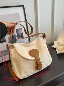 帶扣裝飾翻蓋方形包書包適合畢業生、青少年女孩、新生、大二、初中和高中學生、大學和高中，非常適合戶外、旅行和返校 - 米色 - 查看 4