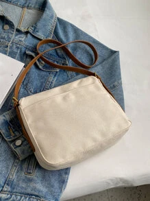 帶扣裝飾翻蓋方形包書包適合畢業生、青少年女孩、新生、大二、初中和高中學生、大學和高中，非常適合戶外、旅行和返校 - 米色 - 查看 5