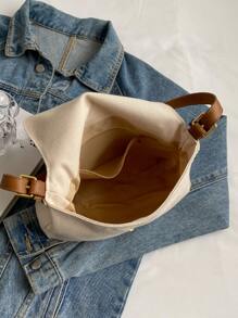 帶扣裝飾翻蓋方形包書包適合畢業生、青少年女孩、新生、大二、初中和高中學生、大學和高中，非常適合戶外、旅行和返校 - 米色 - 查看 6