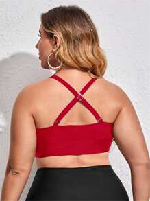 SHEIN Swim Curve Plus Size Bikini Tops Criss Cross Memotong Plain - Merah - View 2