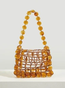 SHEIN VCAY Túi vai cườm đính Khối Màu Đúng mốt - màu nâu - Xem 1