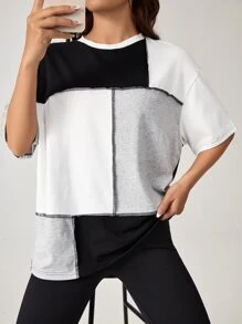 SHEIN EZwear 撞色頂針落肩T恤 - 彩色 - 查看 5