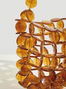 SHEIN VCAY Túi vai cườm đính Khối Màu Đúng mốt - màu nâu - Xem 4