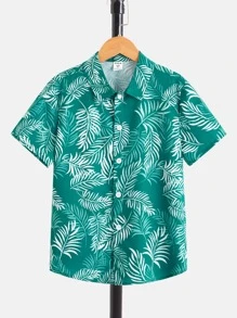 SHEIN 男孩熱帶圖案襯衫