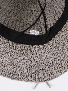 Flower Decor Straw Hat - Grey - View 2