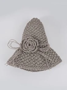 Flower Decor Straw Hat - Grey - View 3