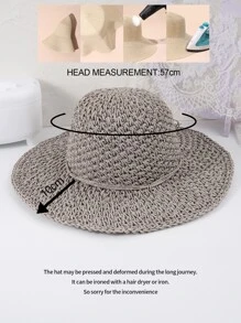 Flower Decor Straw Hat - Grey - View 5