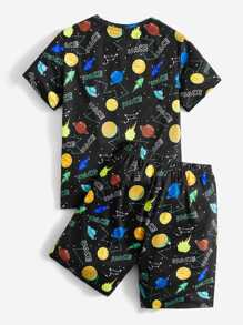 SHEIN Boys Reflective Galaxy Print Tee & Shorts PJ Set - Multicolor - View 10