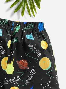SHEIN Boys Reflective Galaxy Print Tee & Shorts PJ Set - Multicolor - View 8