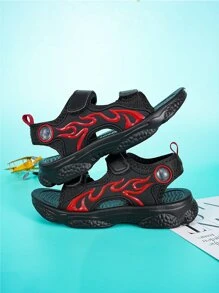 Boys Fire Pattern Hook-and-loop Fastener Sport Sandals, Sporty Outdoor Sandals