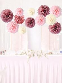 12pcs/set Paper Tissue Flower, Mixed Color Hanging Pom Pom Decoration For Party Decoration - Pink - View 1