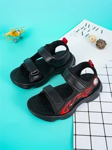 Boys Fire Pattern Hook-and-loop Fastener Sport Sandals, Sporty Outdoor Sandals