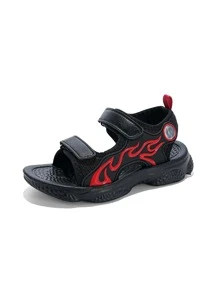 Boys Fire Pattern Hook-and-loop Fastener Sport Sandals, Sporty Outdoor Sandals