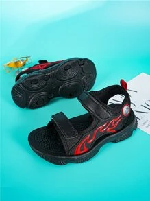 Boys Fire Pattern Hook-and-loop Fastener Sport Sandals, Sporty Outdoor Sandals